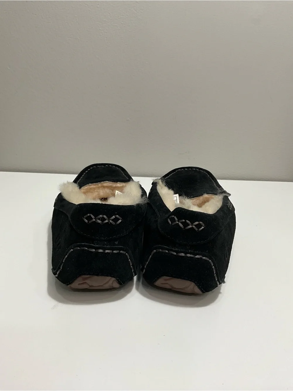 UGG Ansley Black Suede Shearling Lined Slip On Slippers Loafers Size 8